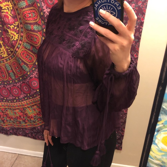 NWT Free People Sheer Dark Purple Boho Top - Picture 4 of 8